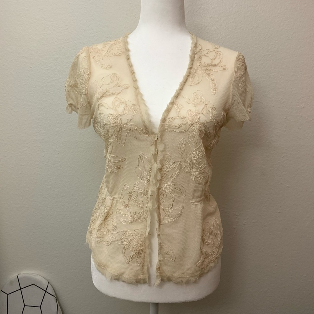 BCBGMAXAZRIA Embroidered Mesh Blouse